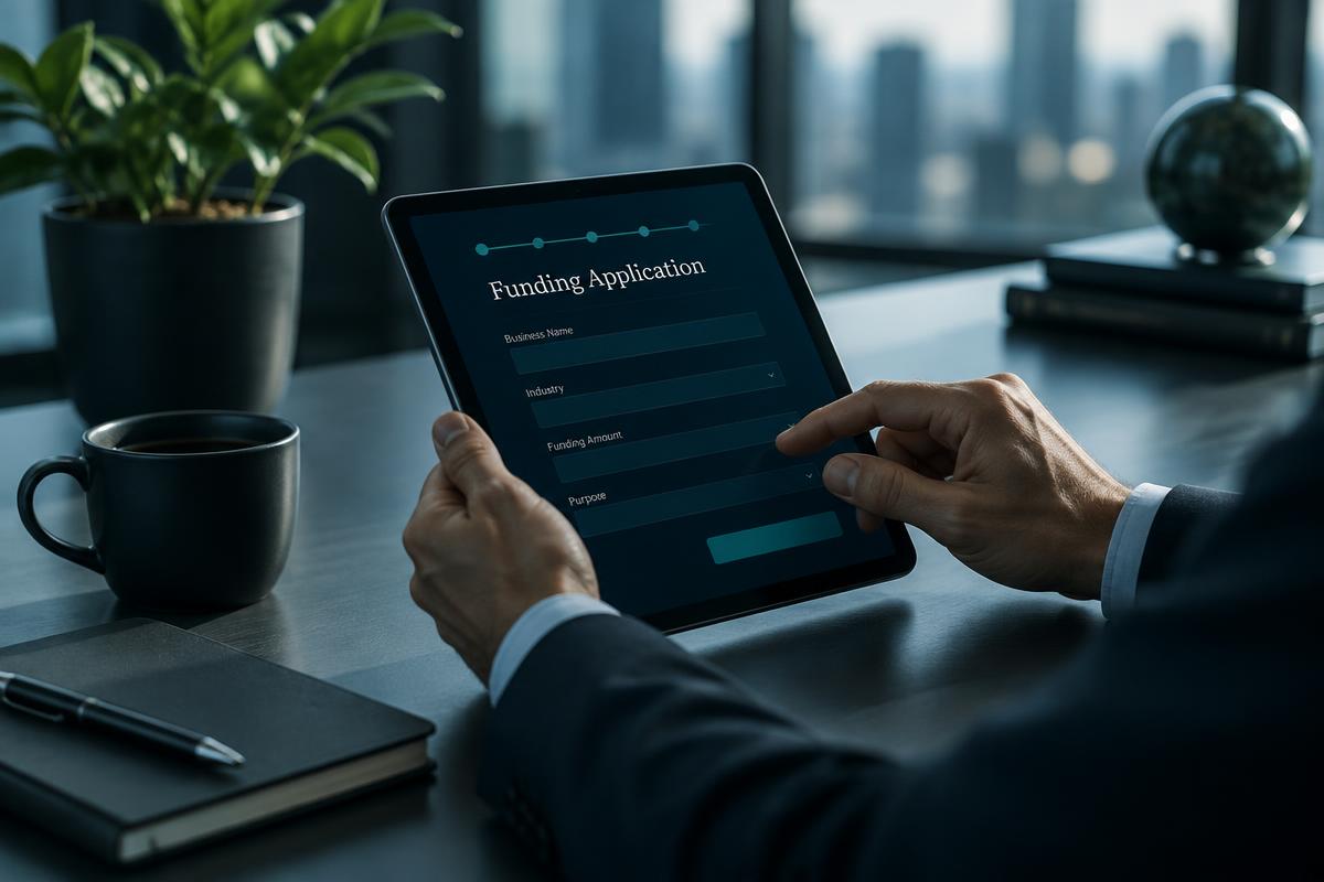 A funding application being completed on a tablet