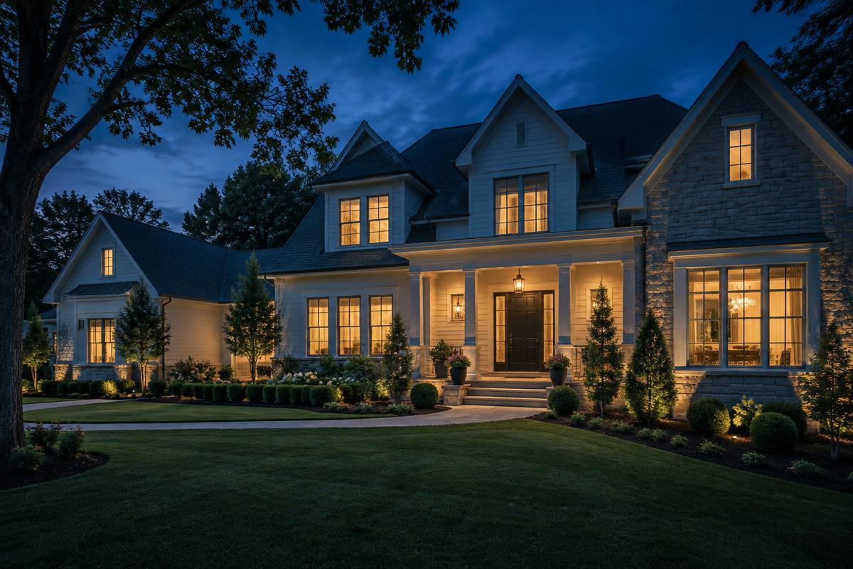 An elegant home at dusk representing property equity
